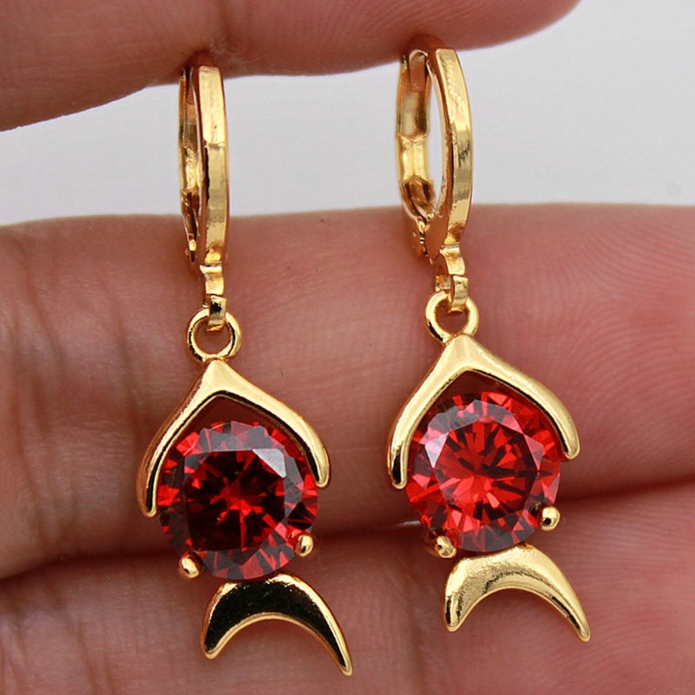 18kt Gold Filled Ruby Fish Design Earrings